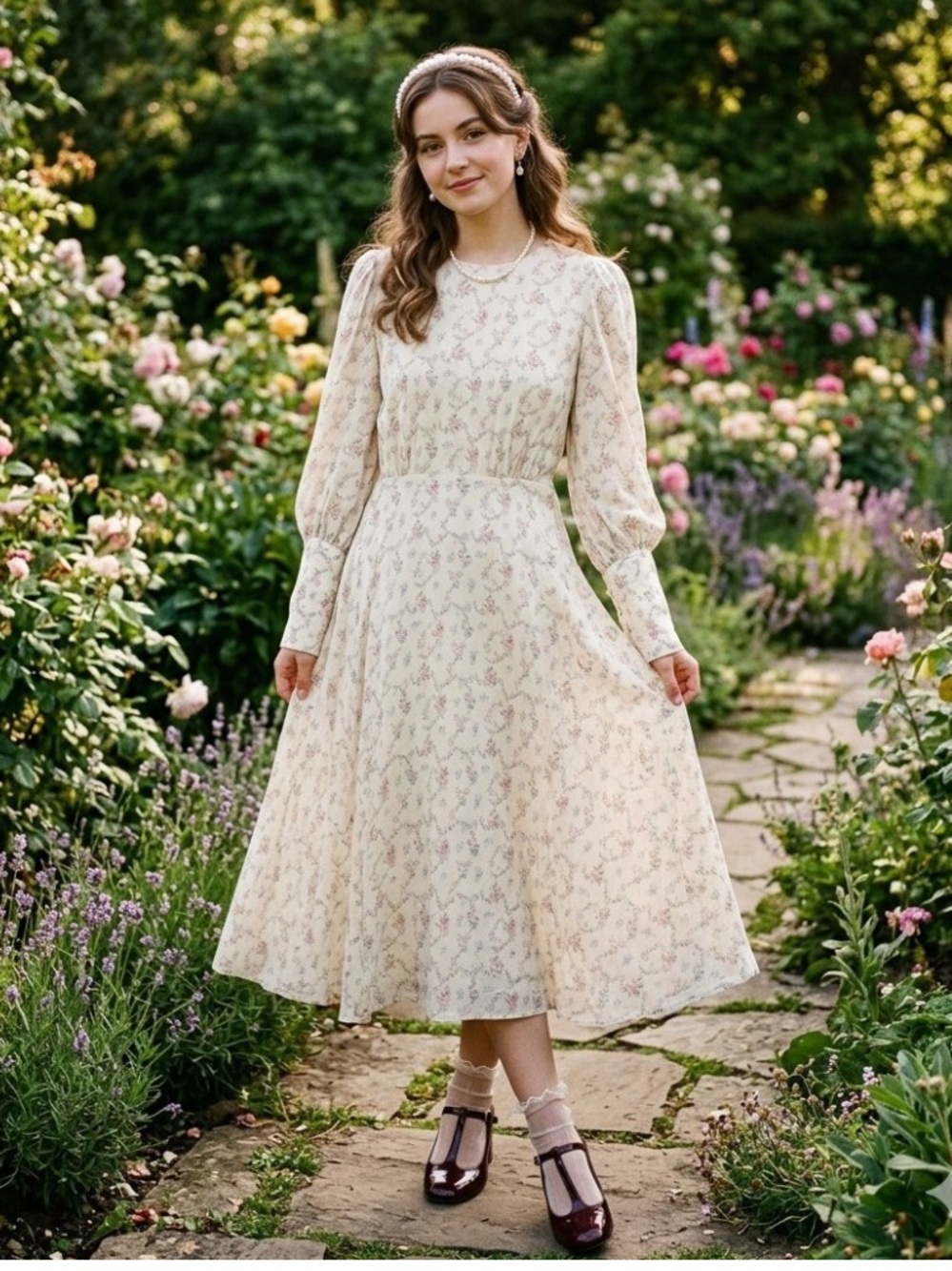 New Antonio Melanie Born on Fifth Floral Grandmillennial Regency Midi Dress 12